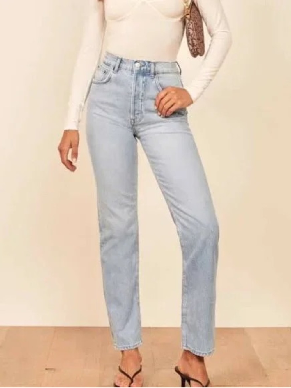 Reformation Julia High Cigarette Light Blue Straight Jeans
